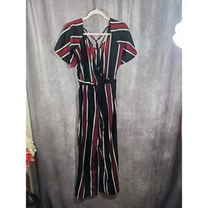 Hint of Blush Striped Wide Leg Jumpsuit Black Red White Short Sleeve Small